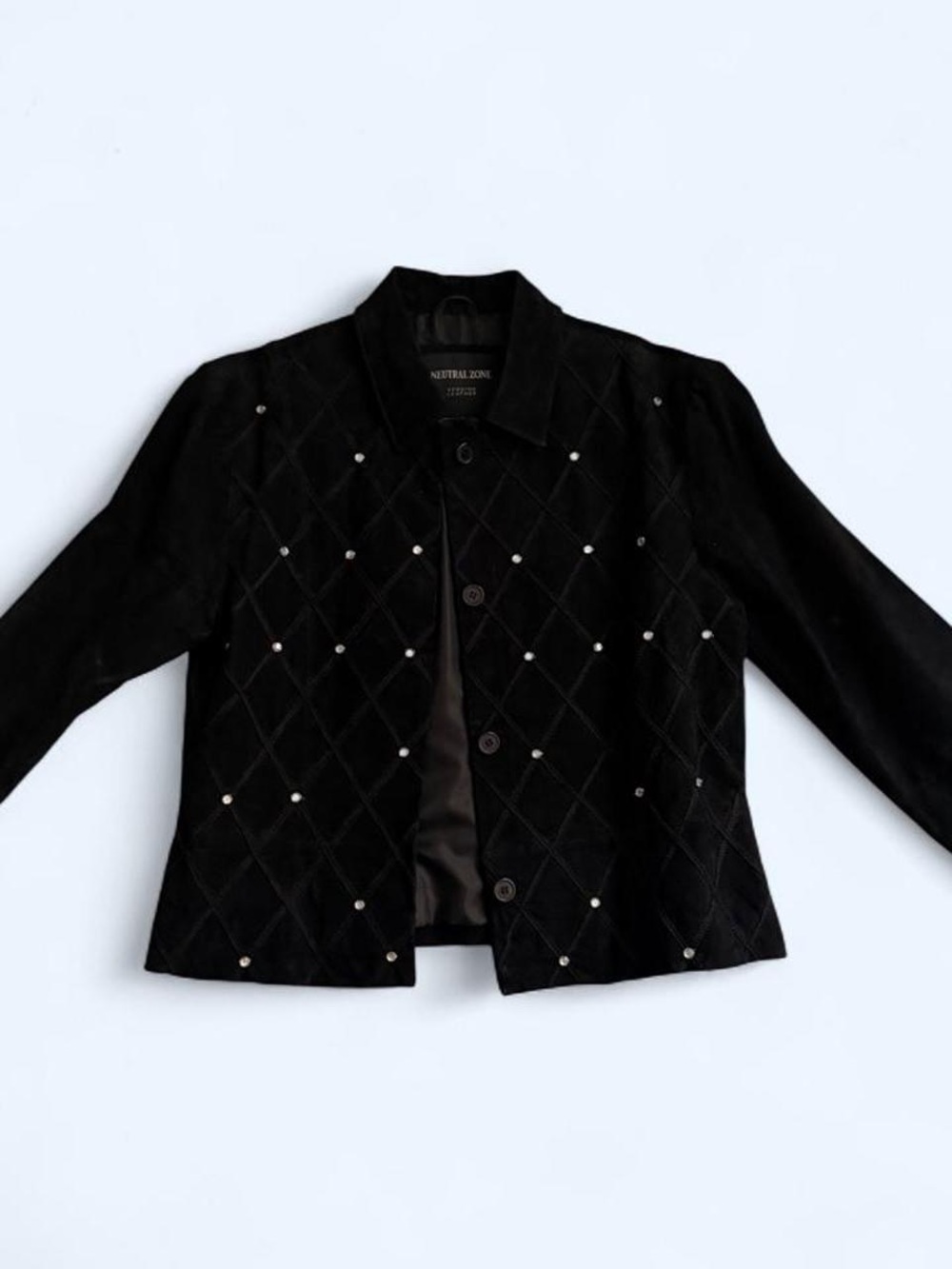 Neutral Zone Women's Black Quilted Studded Button Jacket
